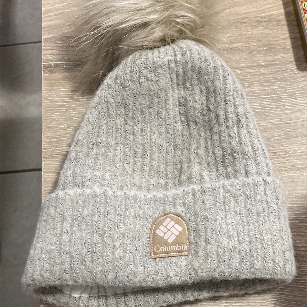 Columbia Grey Knit Beanie with Pom Pom